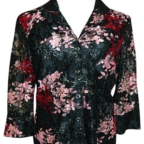 INC International Concepts Petite Blazer Jacket Floral Lace 3/4 Sleeve - Picture 1 of 6